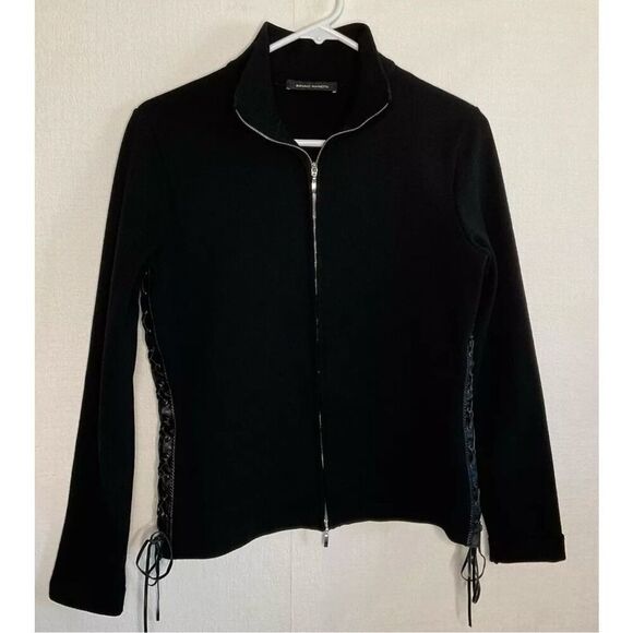 Vintage Bruno Manetti Moto Jacket Womens M Knit Sweater Zip Up Lacing Side Ride - Picture 7 of 9
